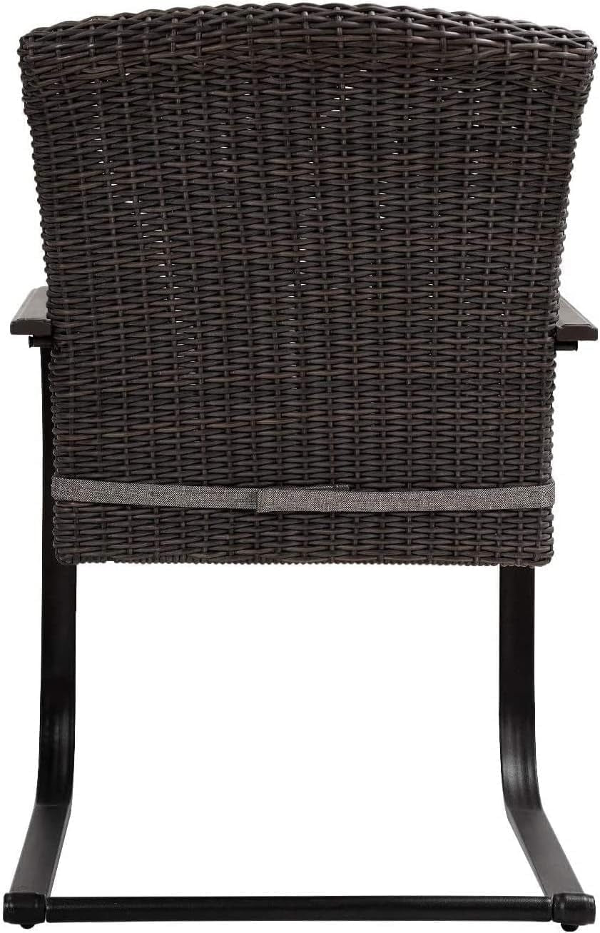 2-Piece Dining Wicker Chair Outdoor Conversation Set with Cushions C-Spring Rocker Lounge Chair Set of 2 for Yard, Garden, Backyard, Deck, Bistro-Grey