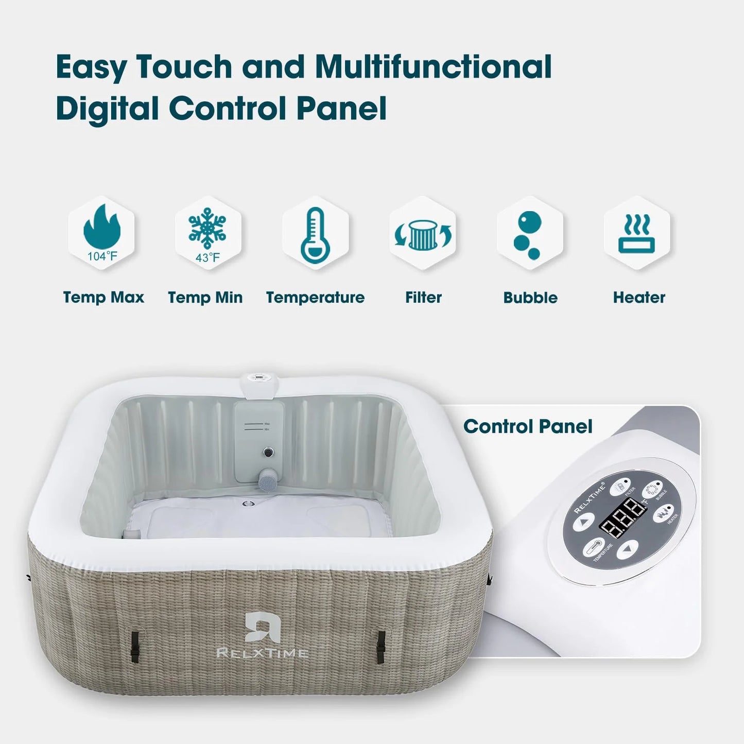 Inflatable Outdoor Hot Tub for 6 Person Square Spa with 120 Bubble Jets, Filter Cartridges