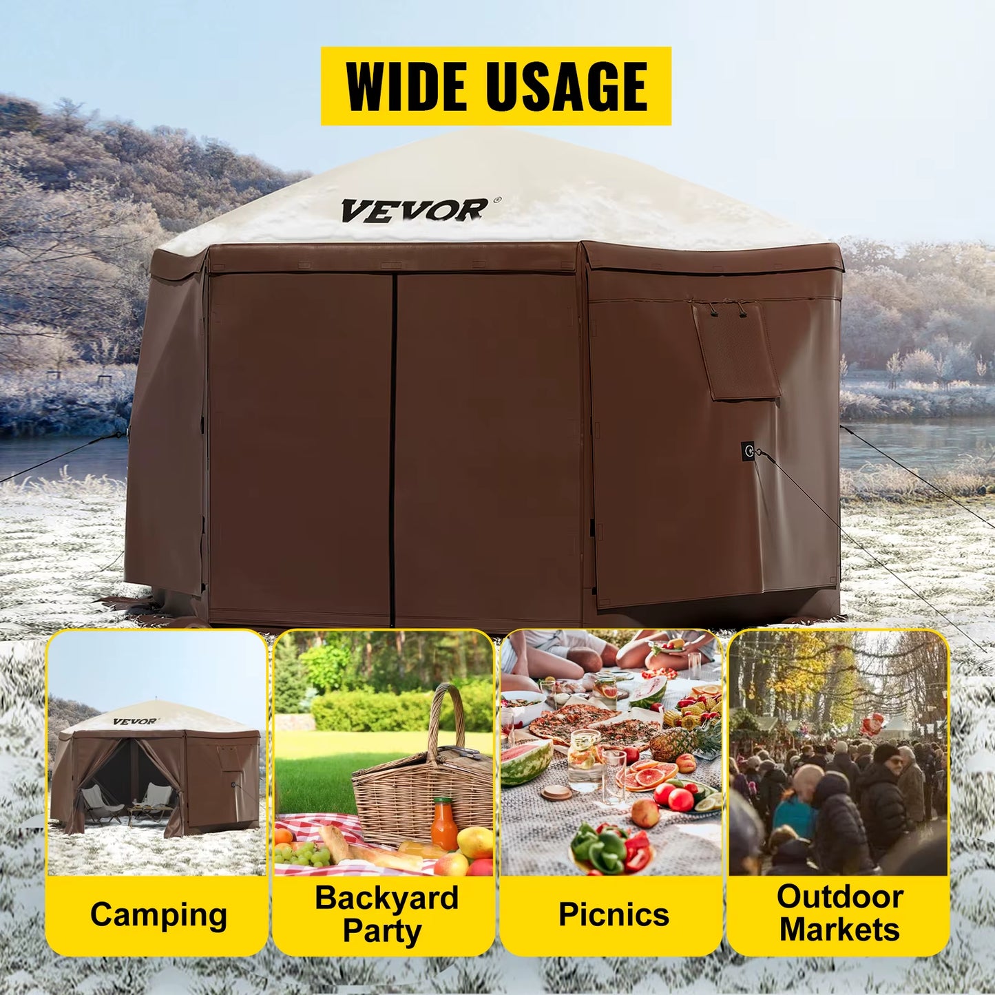 VEVOR Pop-Up Camping Gazebo Camping Canopy Shelter 6 Sided 12' X 12' / 10' X 10' Sun Shade Tents & Canopies Camping & Hiking