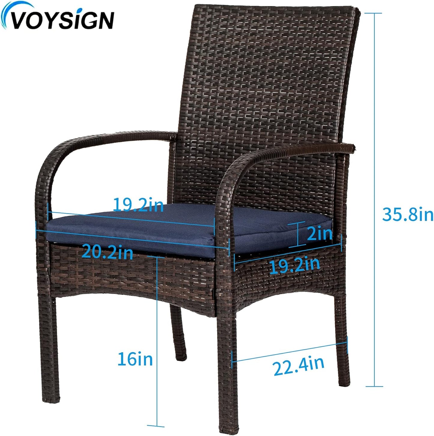 Outdoor Wicker Dining Chairs, Patio Rattan Dining Chairs, Restaurant Chair with Removable Cushions, Firepit Armchair W/Armrests Set of 6