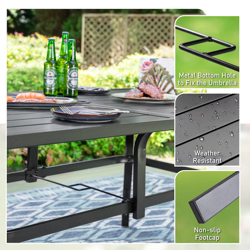 LISMORE 7 -Piece Black Patio Dining Set Steel Rectangle Table with 6 Gray Swivel Chairs