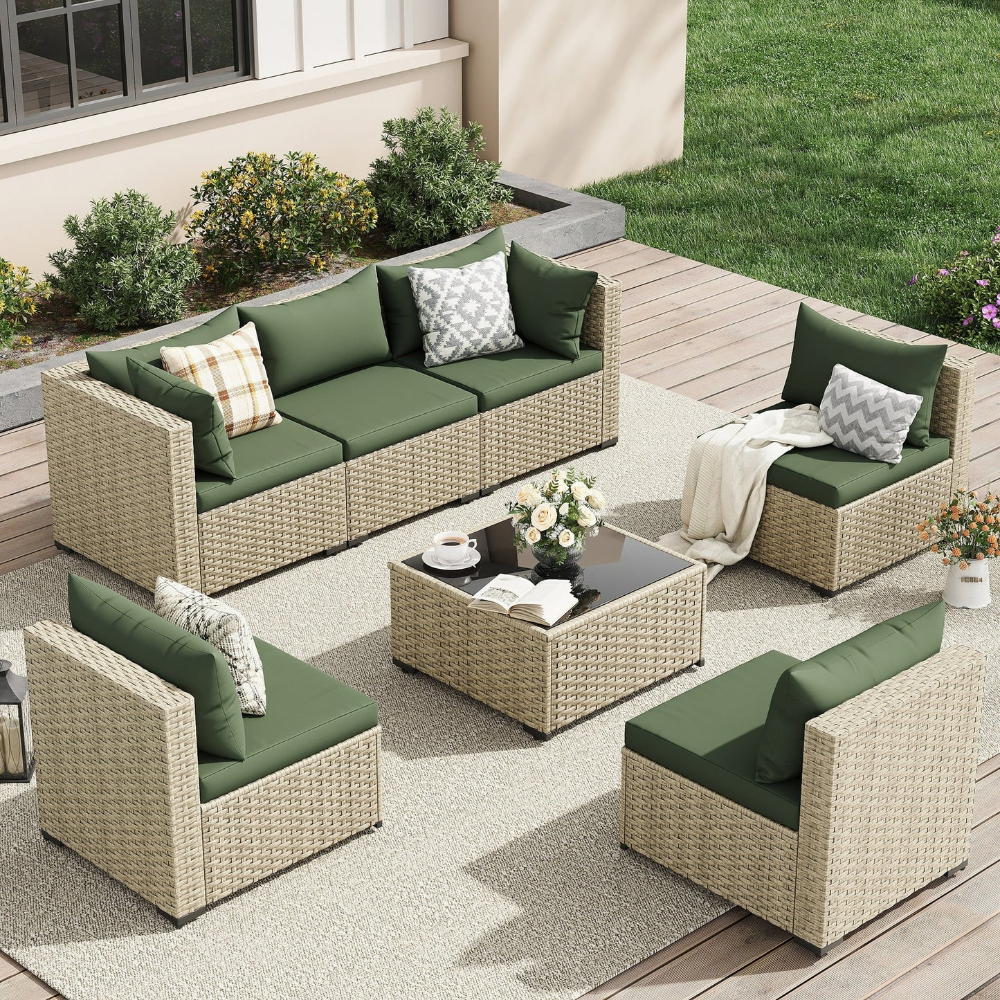 Patio Furniture Sets, Modular Rattan Outdoor Patio Sectional Furniture Sofa Set, Wicker Patio Conversation Set for Backyard
