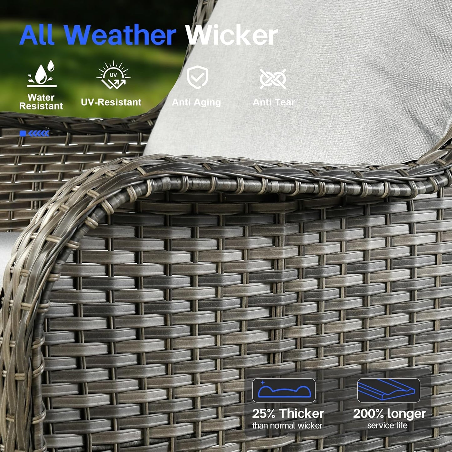 Patio Furniture Sets with High Back Sofa,5 Pieces Outdoor Furniture Conversation Set,All Weather Wicker outside Couch with Chairs and Ottomans,Grey Wicker Grey Cushion