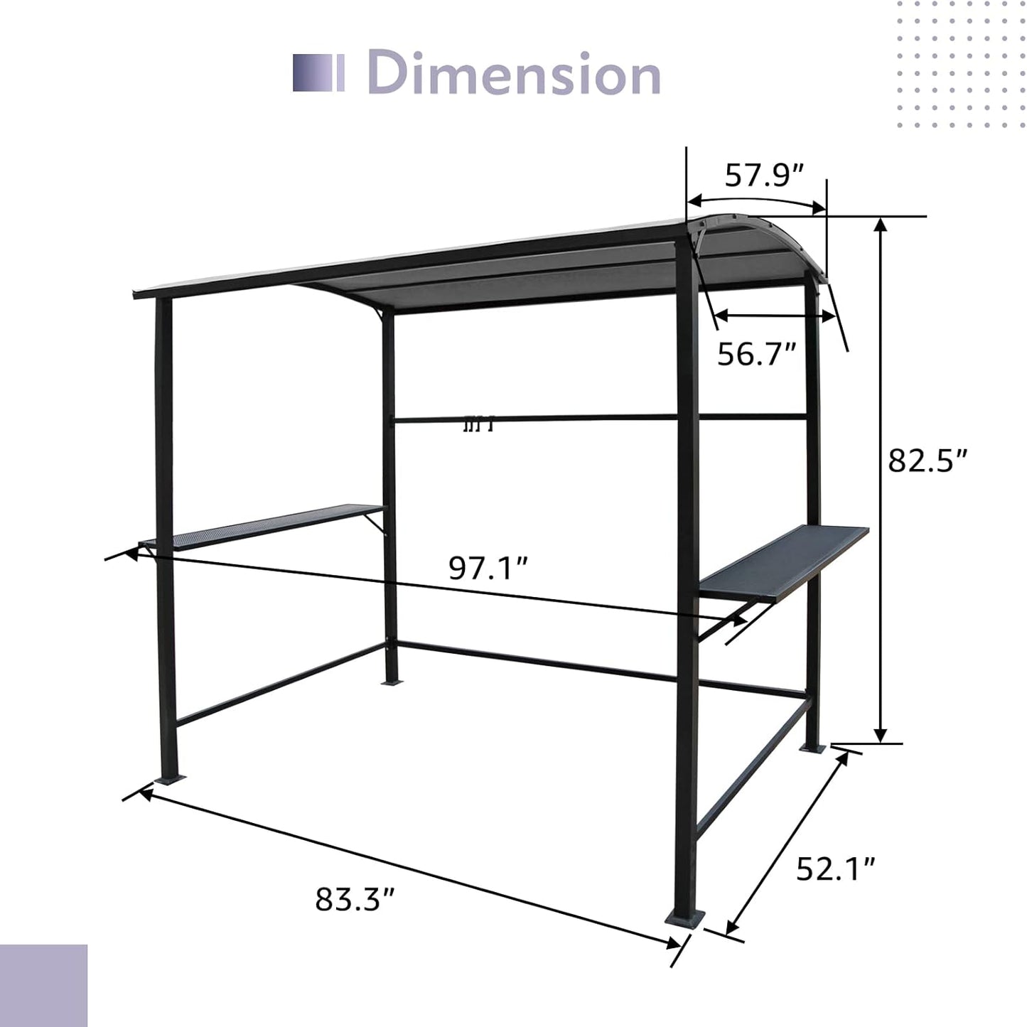 Grill Gazebo 8’By 4.6’ Outdoor Patio BBQ Canopy with Single-Tier Soft Top and Metal Shelves, Gray