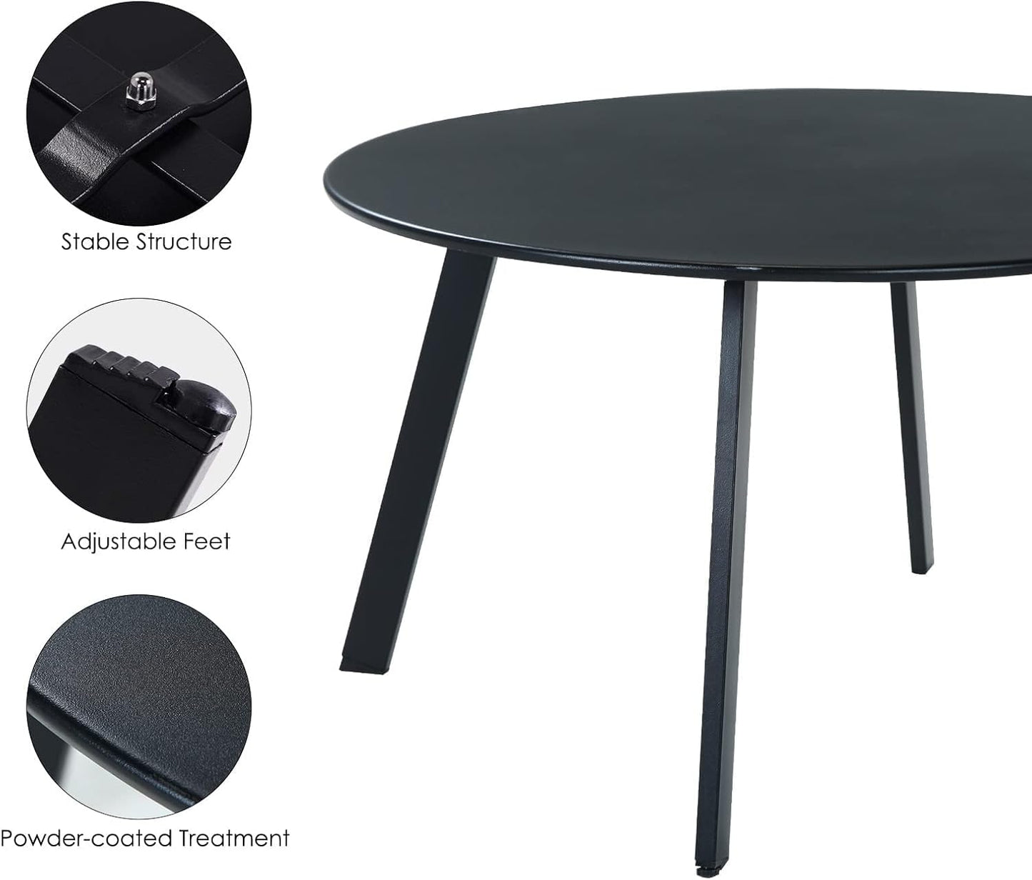 28-Inch round Side Table, Modern Steel Outdoor End Side Table for Patio Apartment Bedroom Living Room Balcony, Black