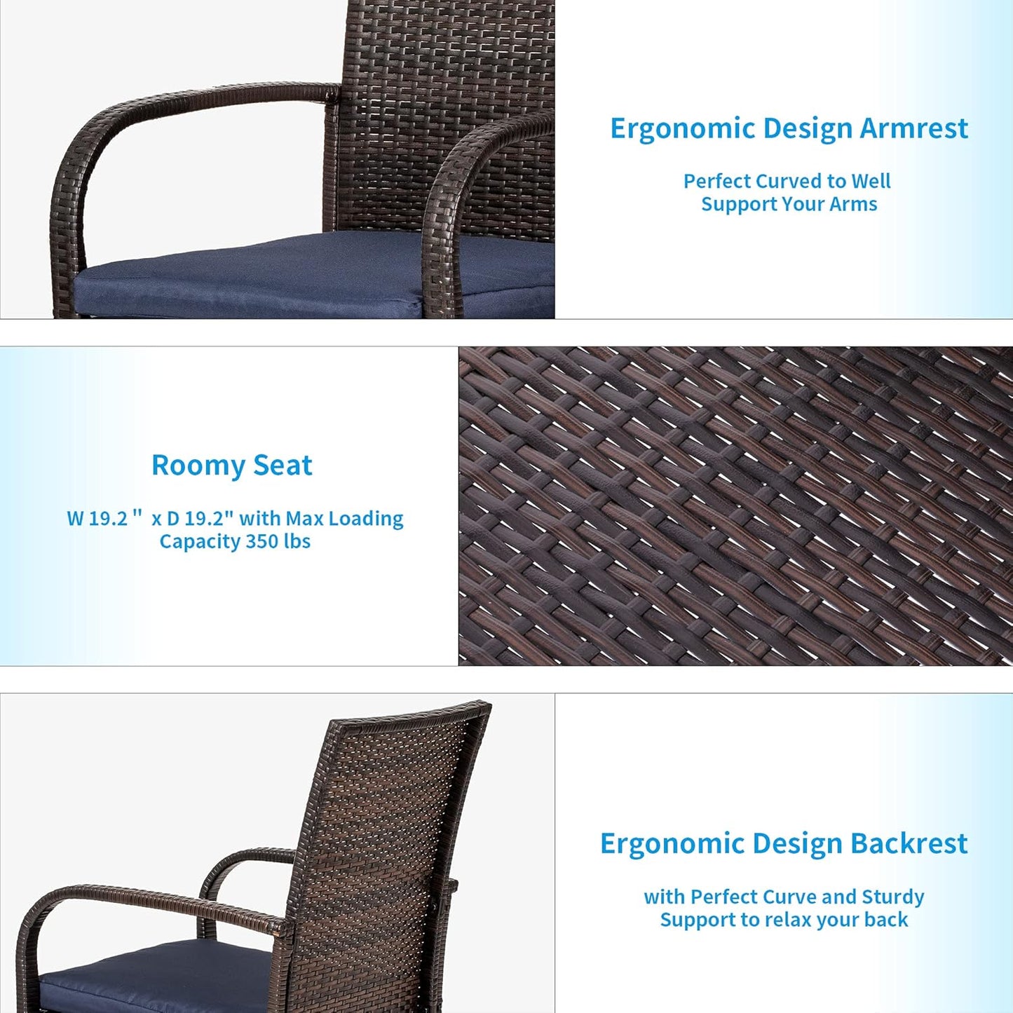 Outdoor Wicker Dining Chairs, Patio Rattan Dining Chairs, Restaurant Chair with Removable Cushions, Firepit Armchair W/Armrests Set of 6