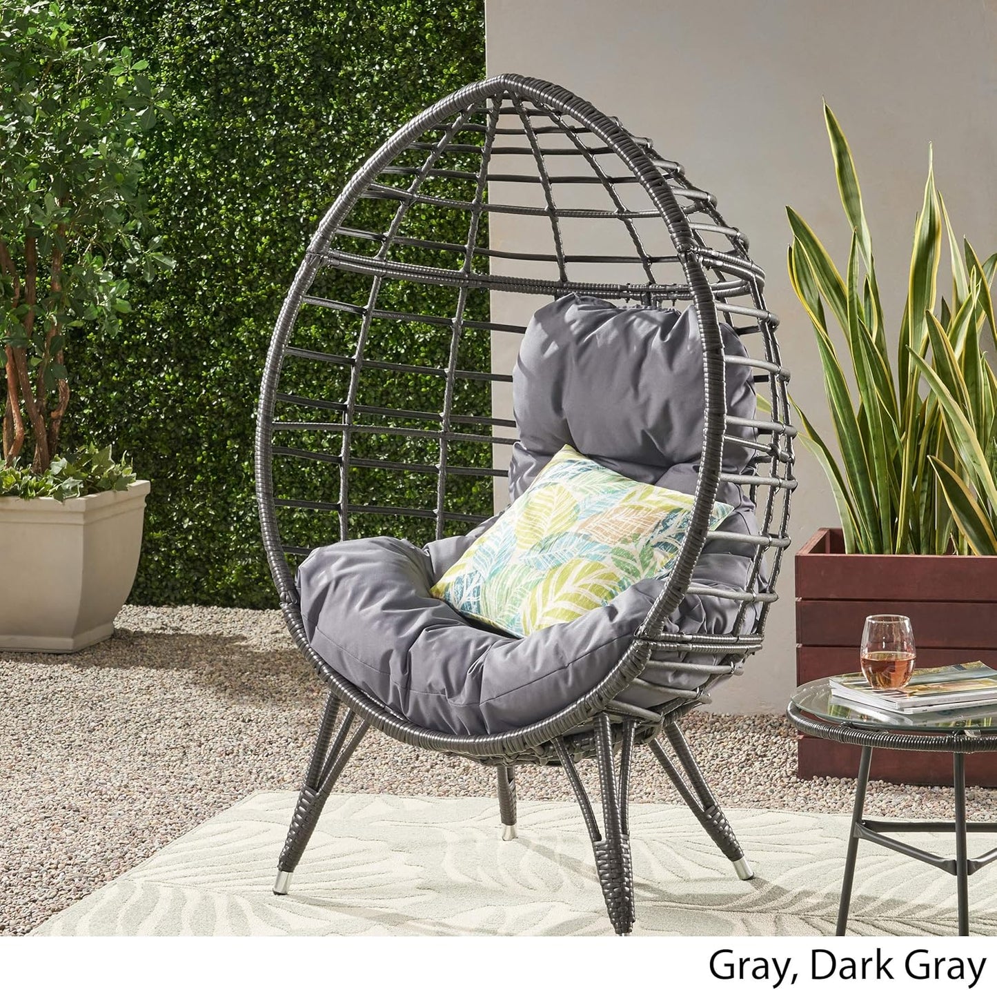 Valerie Outdoor Wicker Swing Chair with Cushion, Gray and Dark Gray