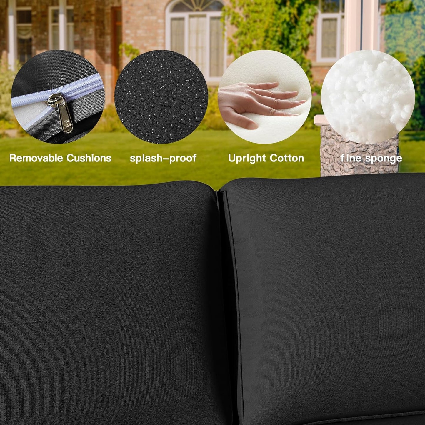 6 Piece Patio Furniture Sets Outdoor Conversation Sofa Set, All-Weather High Back PE Rattan Wicker Sectional Furniture Patio Sofa W/Tempered Glass Top Table&Thickened Cushions(Black)