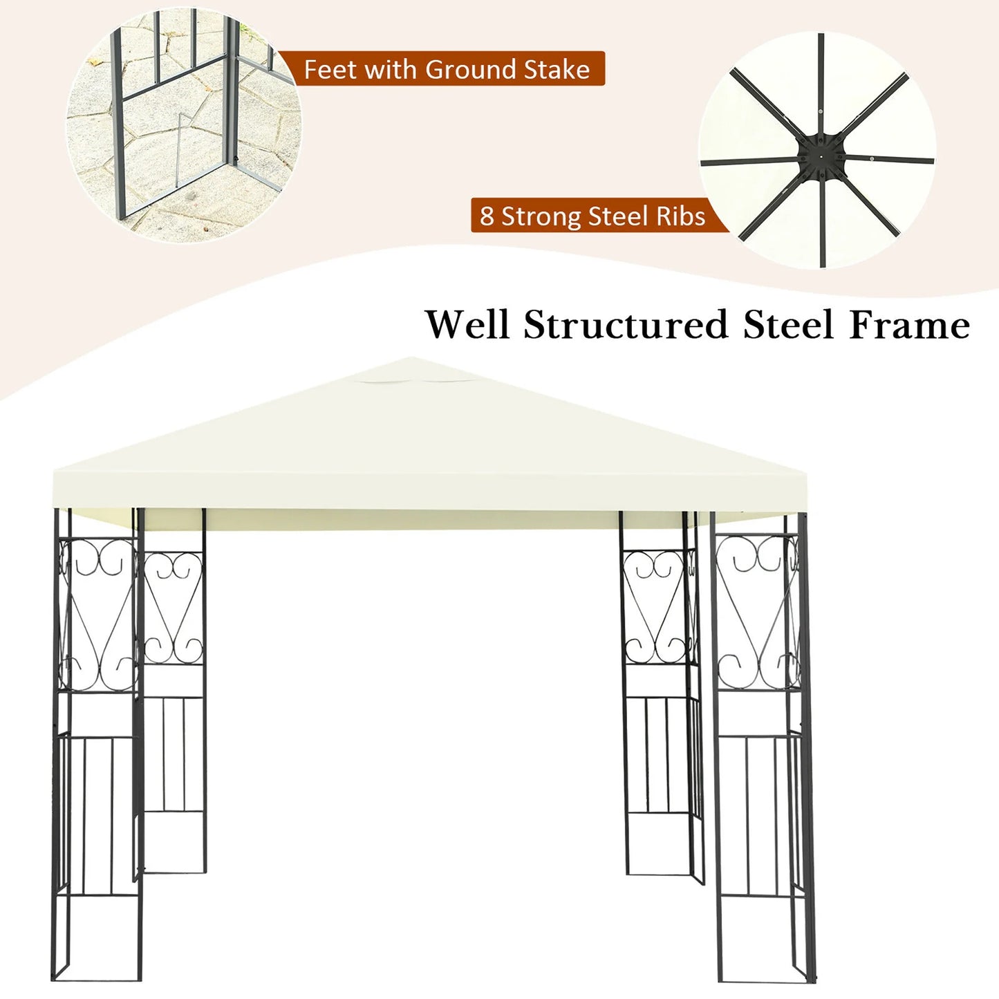 10'X10' Patio Gazebo Canopy Tent Steel Frame Shelter Patio Party Awning