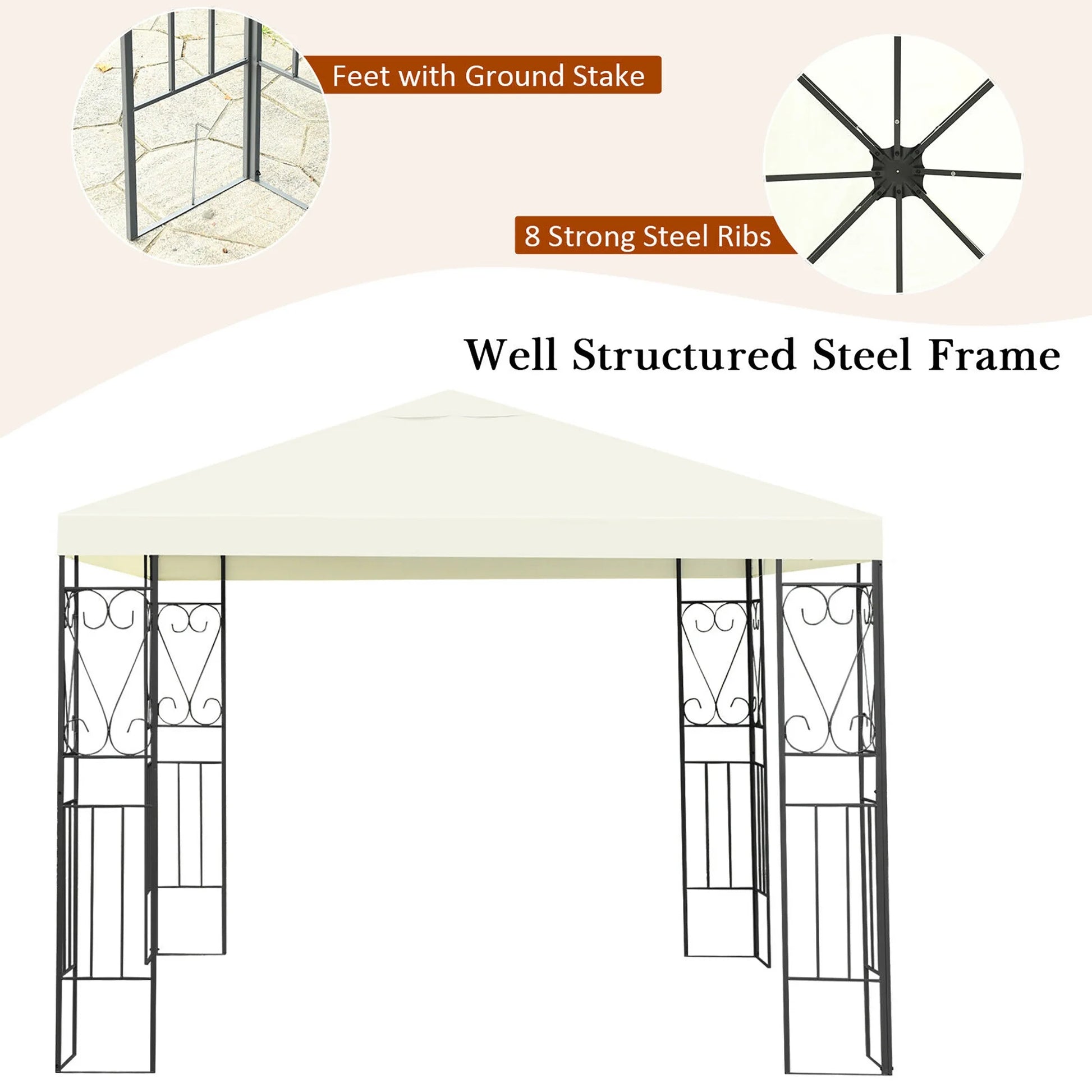 10'X10' Patio Gazebo Canopy Tent Steel Frame Shelter Patio Party Awning