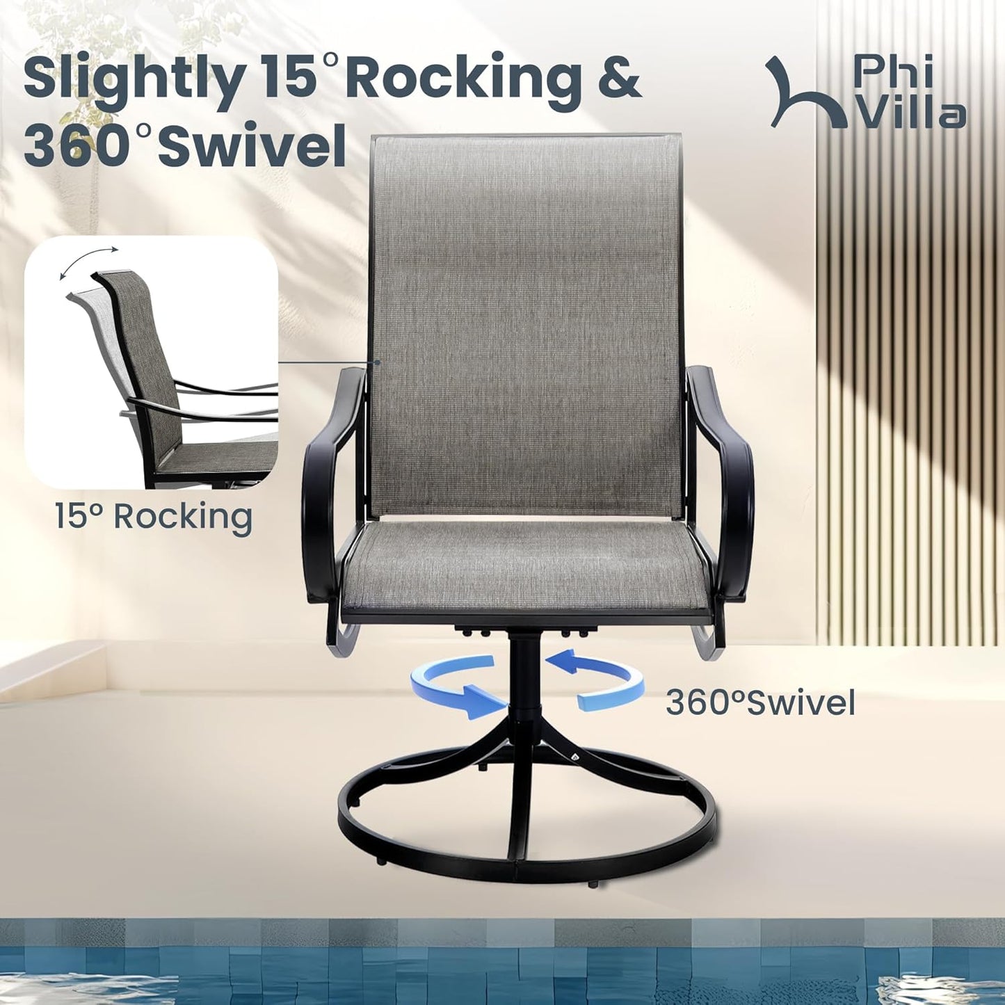Patio Swivel Dining Chairs Set of 4 Outdoor Metal Chair with Textilene Mesh Fabric, Patio Gentle Rocker Chair, Black Frame for Patio Deck Garden