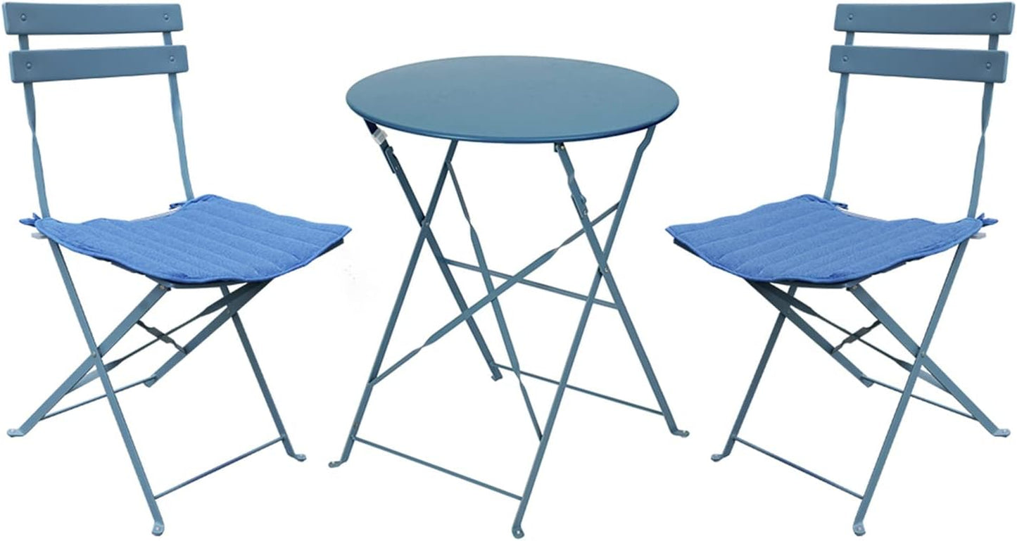Patio Bistro Set, Outdoor Patio Furniture Sets, 3 Piece Patio Set of Foldable Bistro Chairs and Table, Light Blue