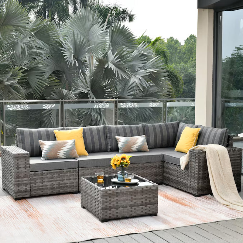 Shine Rattan Outdoor Sectional with Dark Gray Cushions and Rattan Frame
