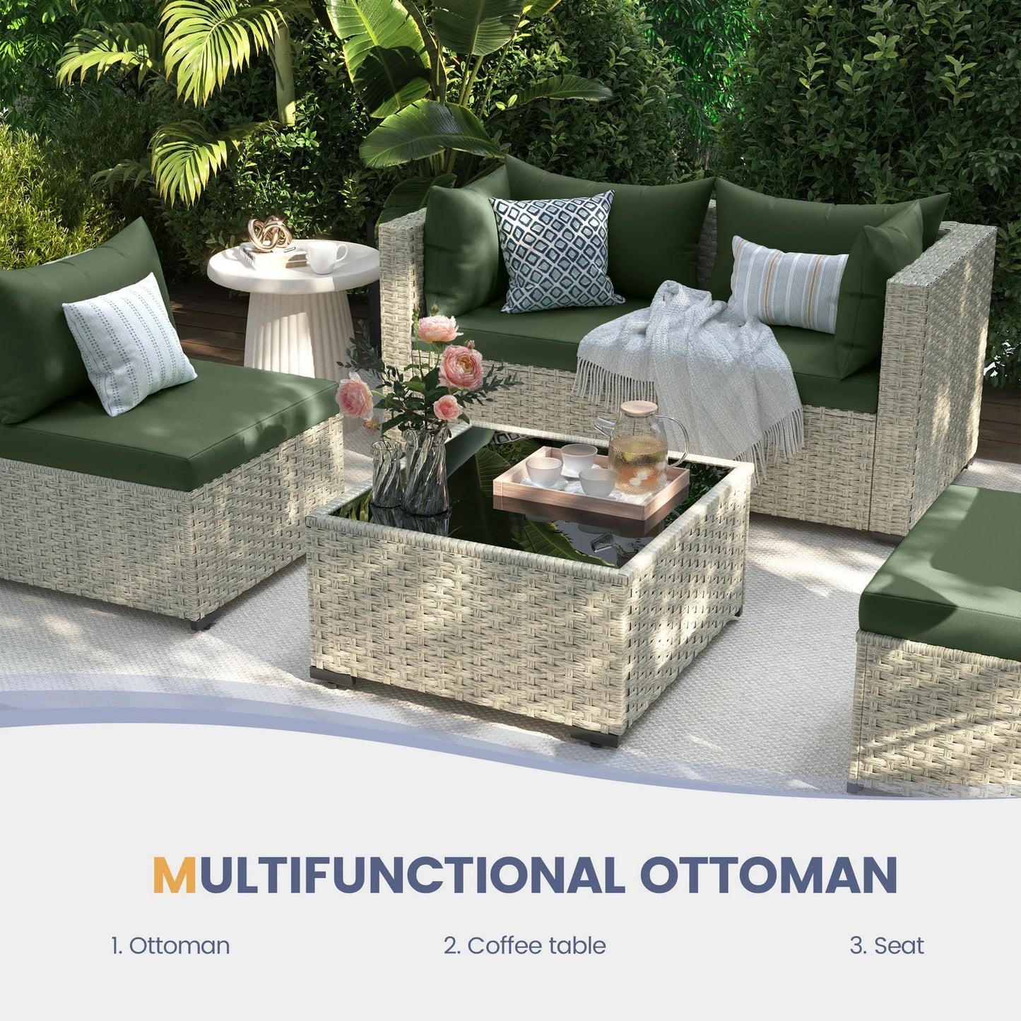 Patio Furniture Sets, Modular Rattan Outdoor Patio Sectional Furniture Sofa Set, Wicker Patio Conversation Set for Backyard