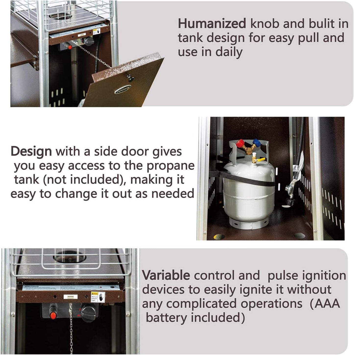 Pyramid Patio Heater - 48,000 BTU Propane Outdoor Heater with Glass Tube, Wheels, Gold Hammered Bronze Finish