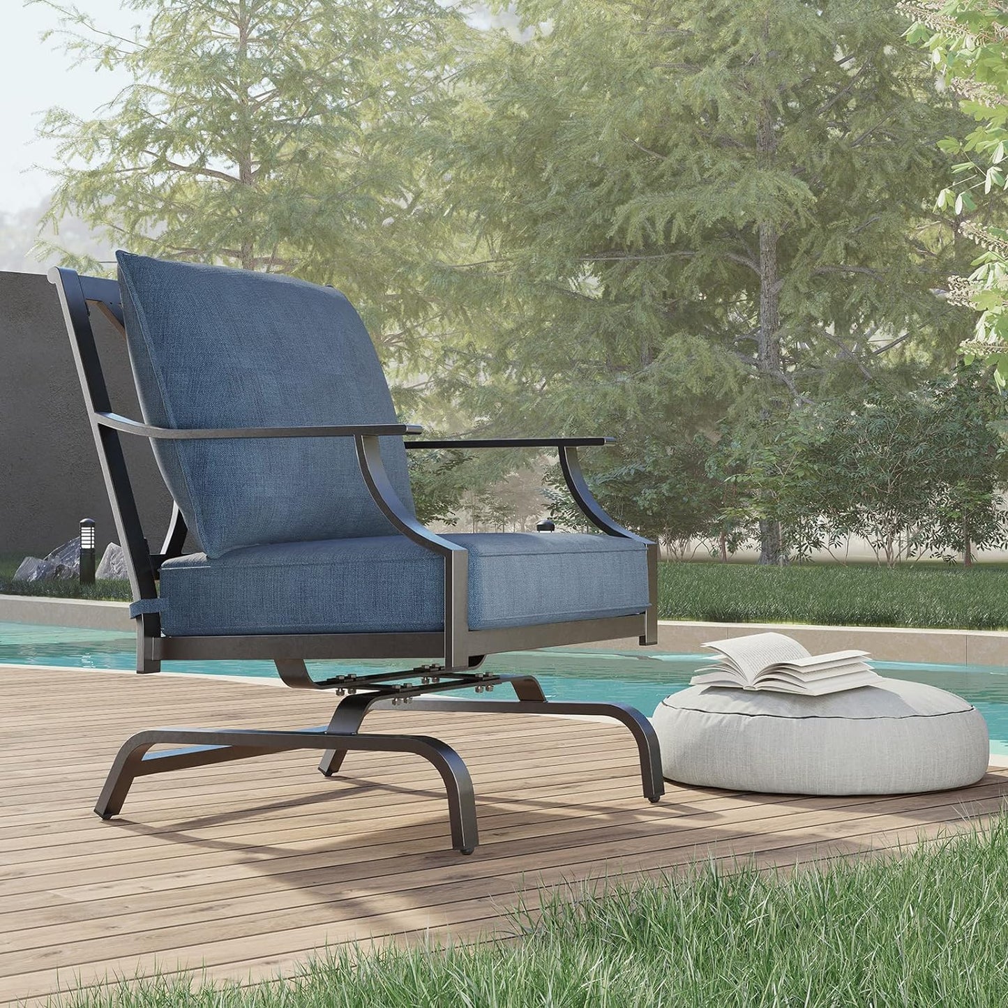 Outdoor Chairs,Outdoor Rocking Chairs Motion Chairs Set of 2,Patio Seating Chairs with Olefin Cushions,Peacock Blue
