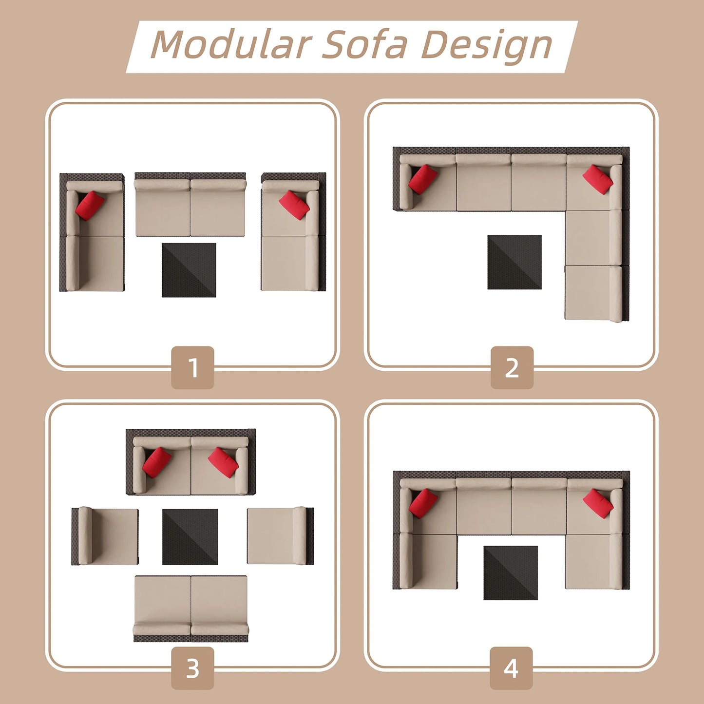 7 Pieces Patio Furniture Sets Outdoor All-Weather Sectional Patio Sofa Set PE Rattan Manual Weaving Wicker Patio Conversation Set Beige