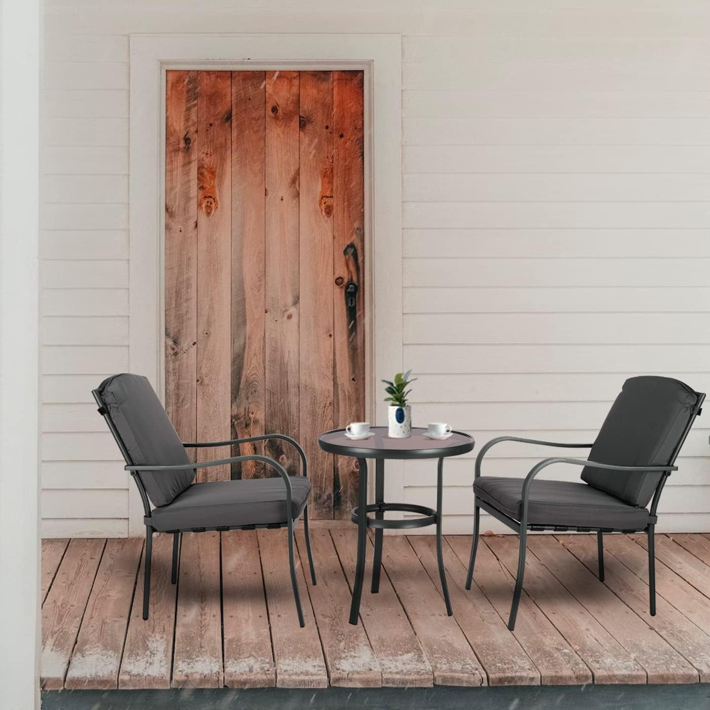 3 Pieces Outdoor Furniture,Patio Table and Chairs, Dinning Table and Chais, Patio Conversation Set, Porch Patio Set, Furniture Patio All-Weather Outdoor Patio Furniture (Stone Grey)