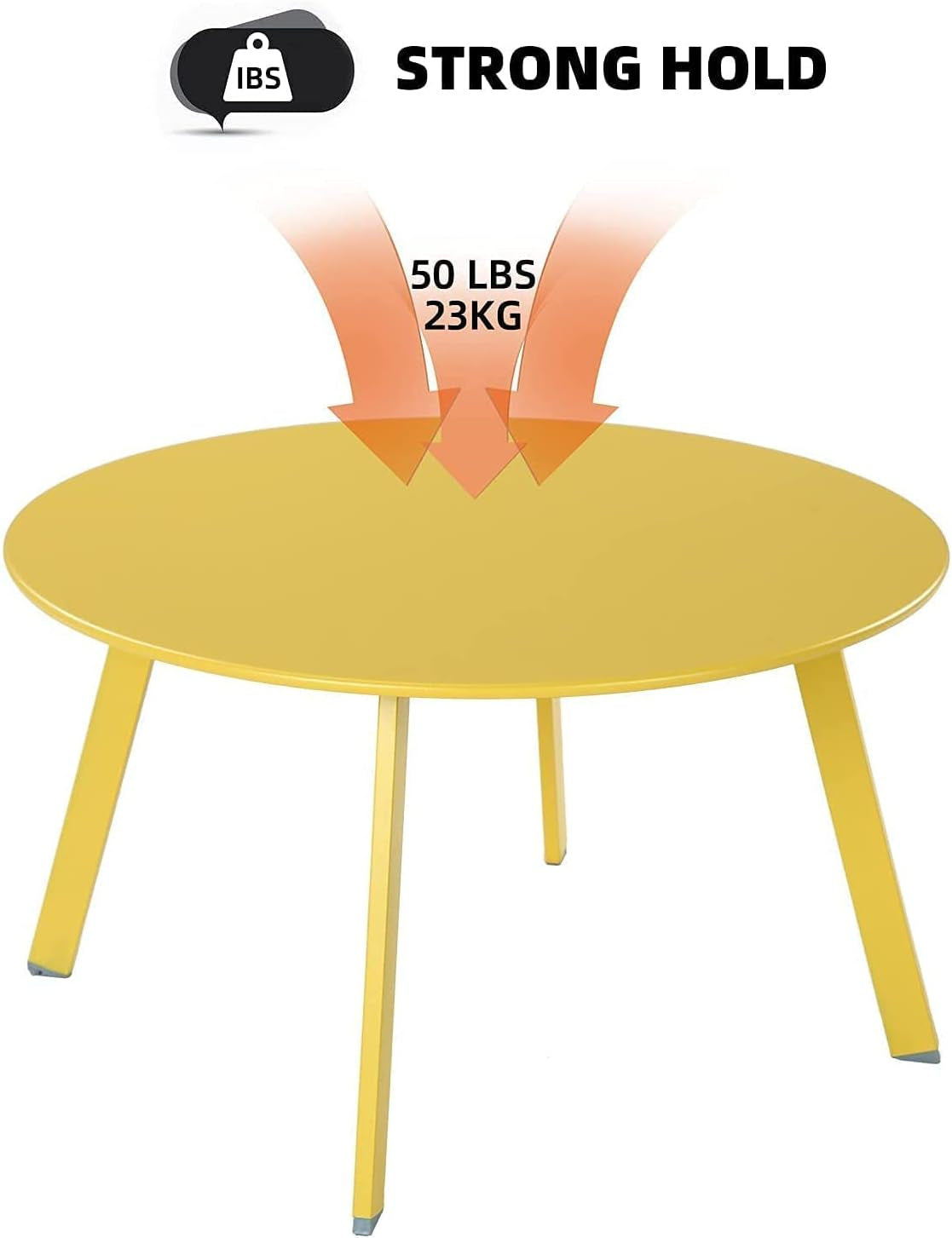28-Inch round Side Table, Modern Steel Outdoor End Side Table for Patio Apartment Bedroom Living Room Balcony, Yellow