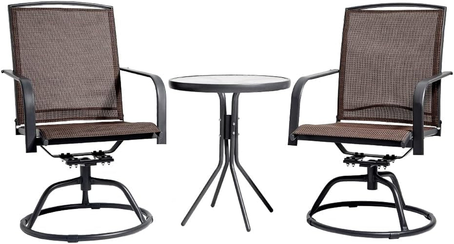 3 Pieces Outdoor Furniture, Patio Table and Chairs, Bar Stools Set of 3 Swivel Outdoor Chairs, Bar Height Patio Table & Chairs Set Furniture Patio All Weather Outdoor Patio Furniture (Brown)