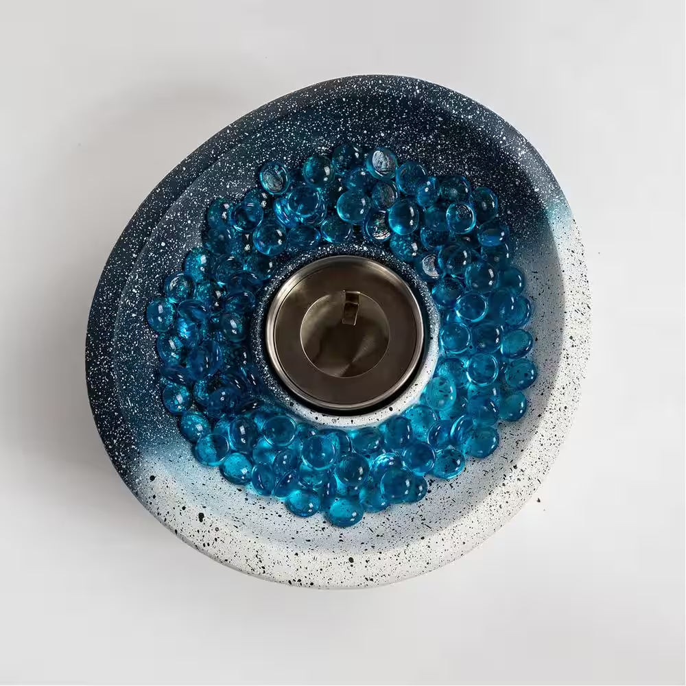 11 In. Outdoor Concrete Gel or Liquid Fire Pit Mixed Color Tabletop Mini Smokeless Fire Bowl with Blue Glass Beads