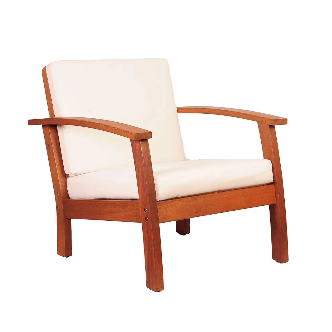4-Piece Solid Wood Outdoor Conversation Set, Natural/Off-White