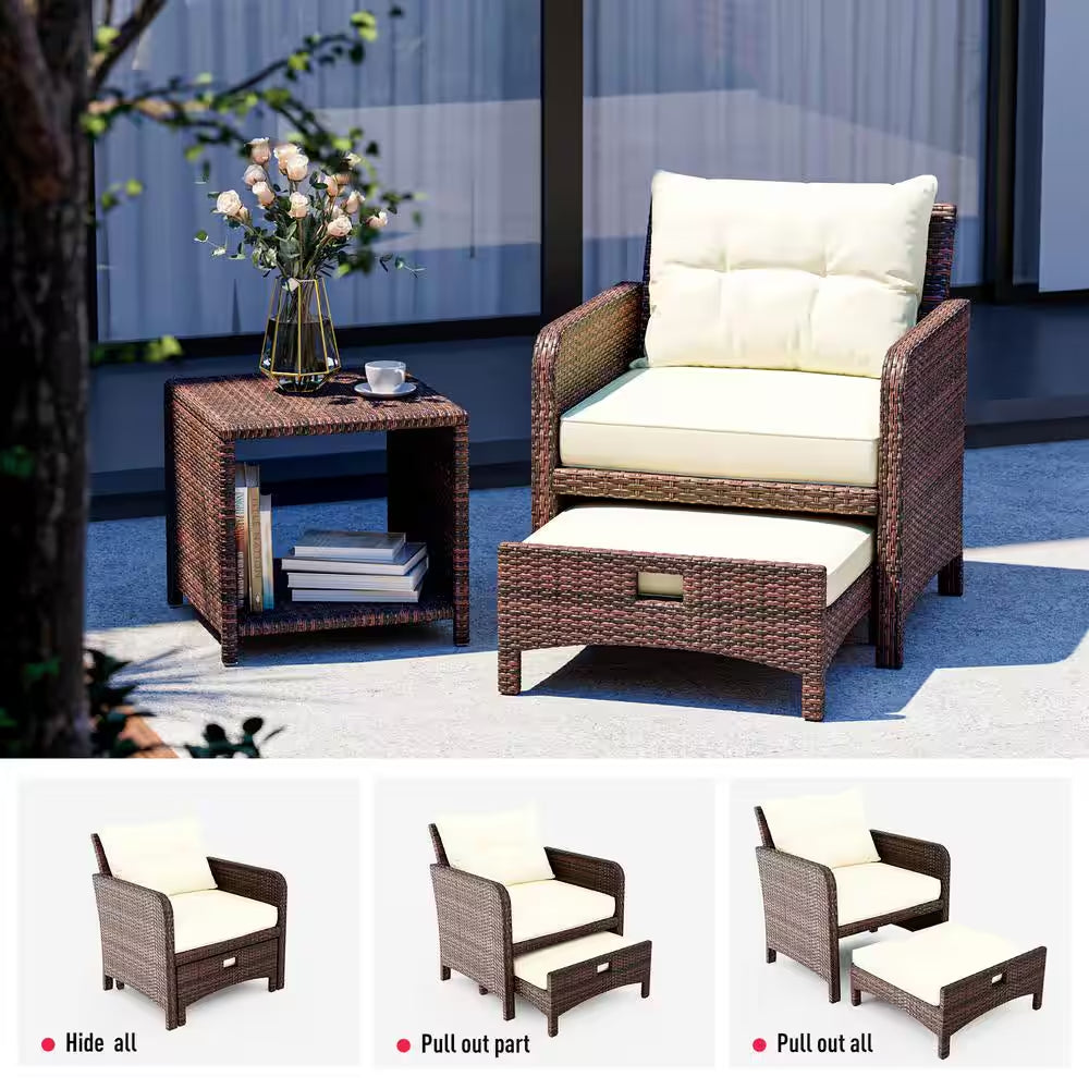 5-Piece Wicker Patio Furniture Set Outdoor Patio Chairs with Ottomans Beige