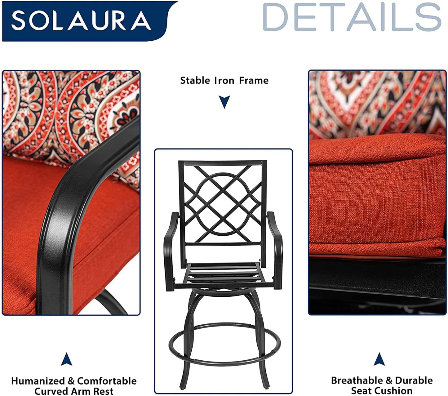 3-Piece Outdoor Patio Swivel Bar Stool Set with Height Outdoor Bar Table (Wood-Like Desktop) and Patio High Swivel Bar Stool Chairs