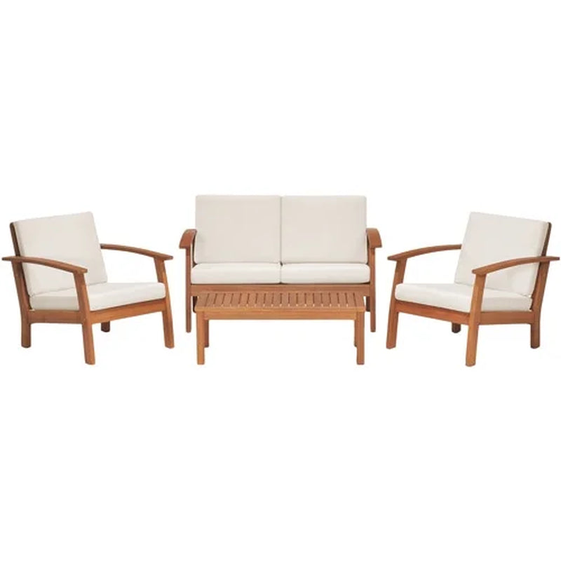 4-Piece Solid Wood Outdoor Conversation Set, Natural/Off-White