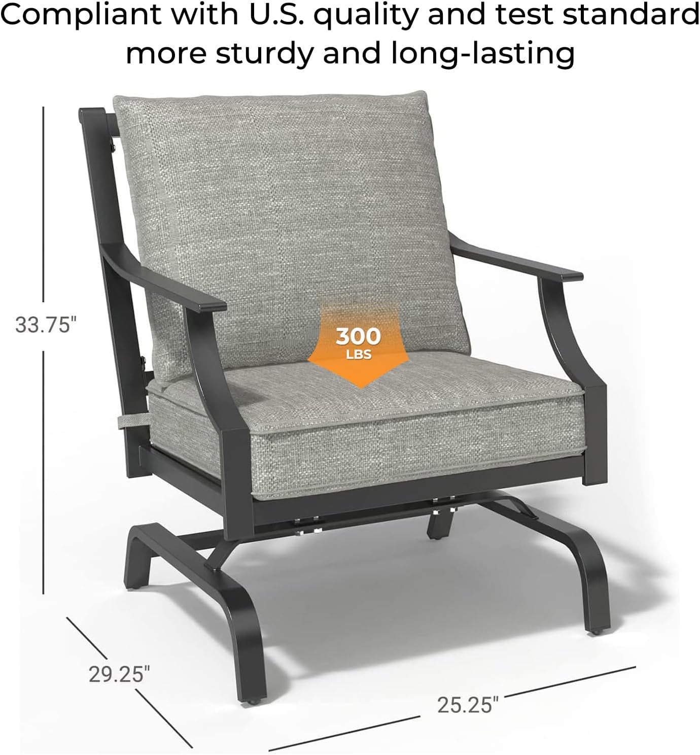 2-Piece Patio Furniture Sets Patio Chair Motion Chairs Set Chat Set with Grey Cushions, Shake of 5-10°, Matched with Different Types of Tables