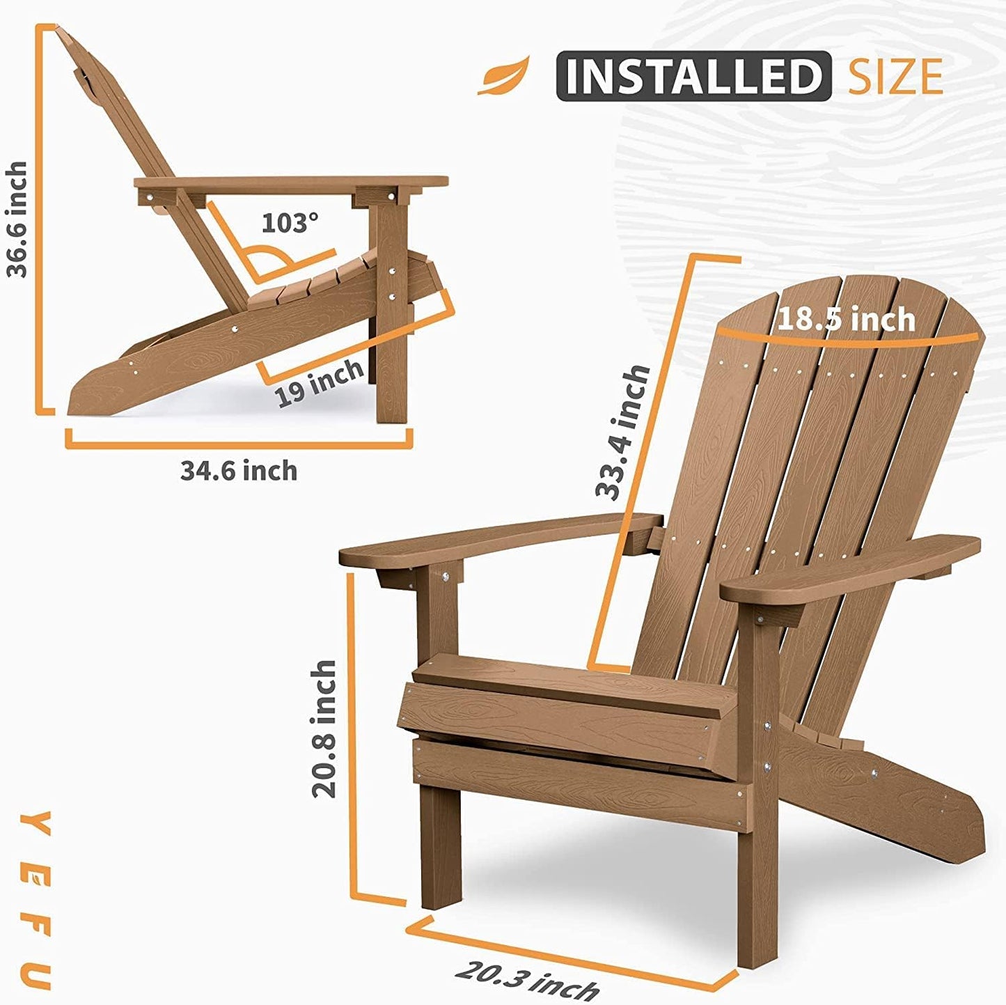 Adirondack Chair Weather Resistant: Outdoor Chair HIPS Plastic Adirondack Chairs - Patio Chairs with Wood Texture - Lawn Fire Pit Deck Porch Garden Chairs for Adults (Teak)