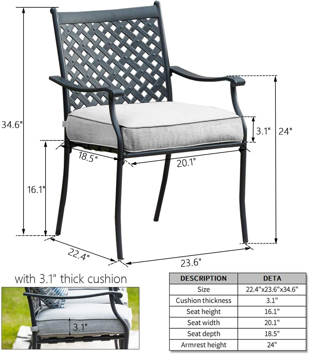 Metal Dining Chair Indoor Outdoor Use Patio Dinning Chairs Set,Dining Bistro Cafe Side Metal Chairs Set of 4 with Arms and Seat Cushions(4 PC, Grey)