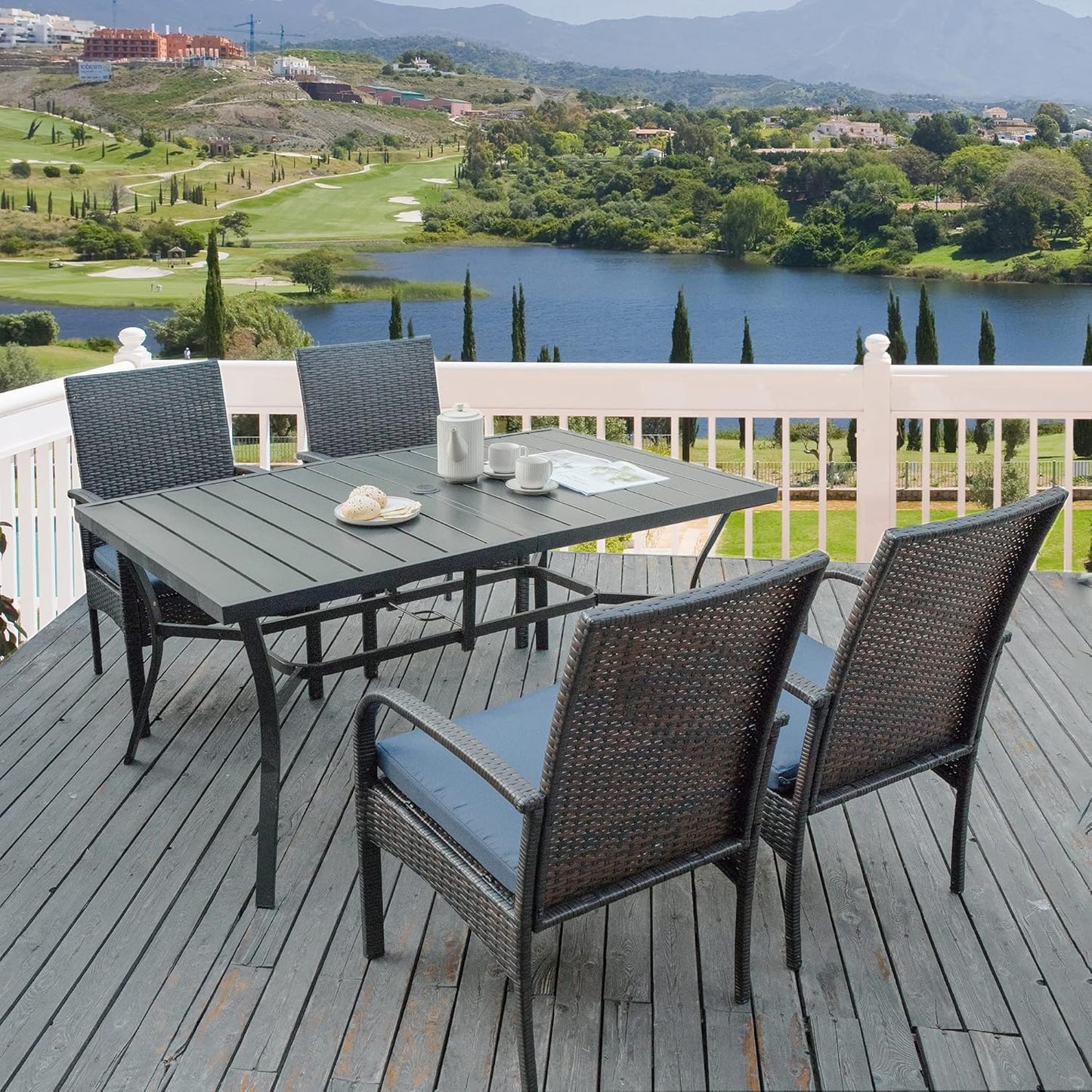Outdoor Wicker Dining Chairs, Patio Rattan Dining Chairs, Restaurant Chair with Removable Cushions, Firepit Armchair W/Armrests Set of 6