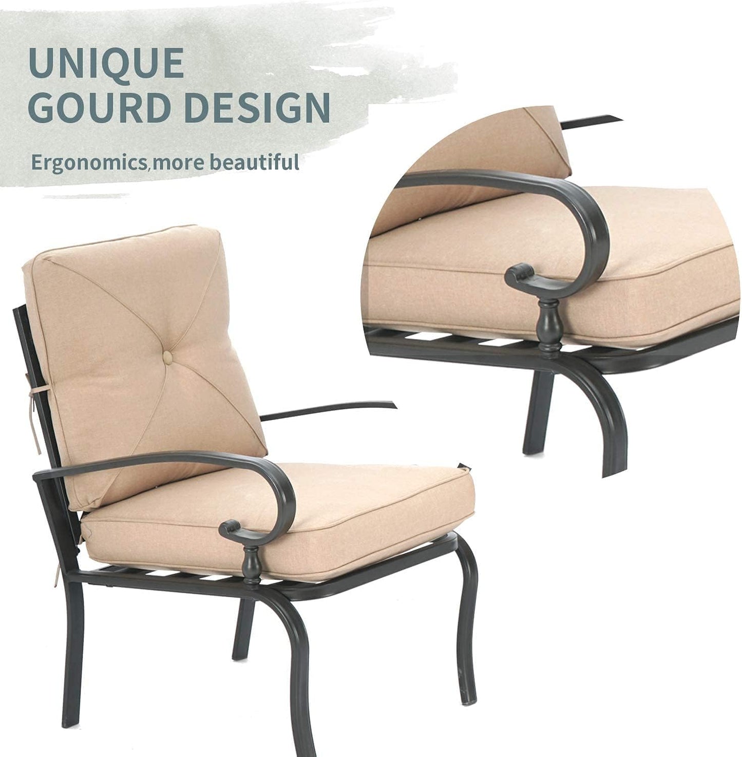 Outdoor Metal Furniture Sets 5 Pieces(6 Seats) Patio Conversation Set (Patio Swing Glider, 2 Patio Chairs, Loveseat with Coffee Table), Brown