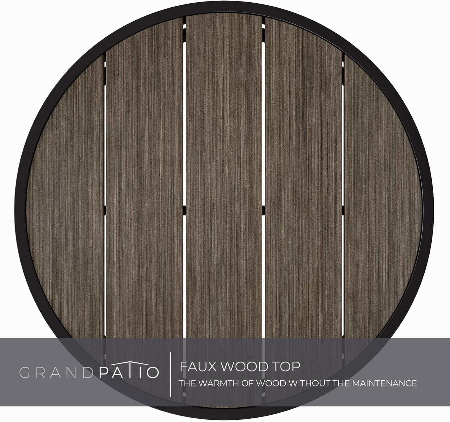 Outdoor Side Table, round End Table with Imitation Wood Tabletop, Dark Grey