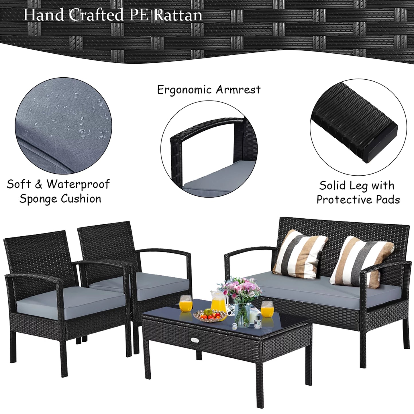 8PCS Patio Rattan Furniture Set Garden Deck