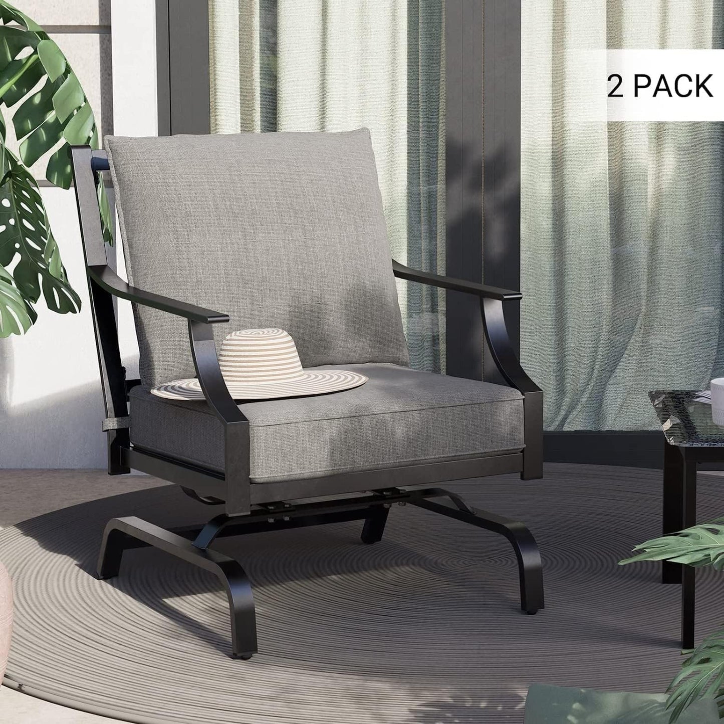 2-Piece Patio Furniture Sets Patio Chair Motion Chairs Set Chat Set with Grey Cushions, Shake of 5-10°, Matched with Different Types of Tables