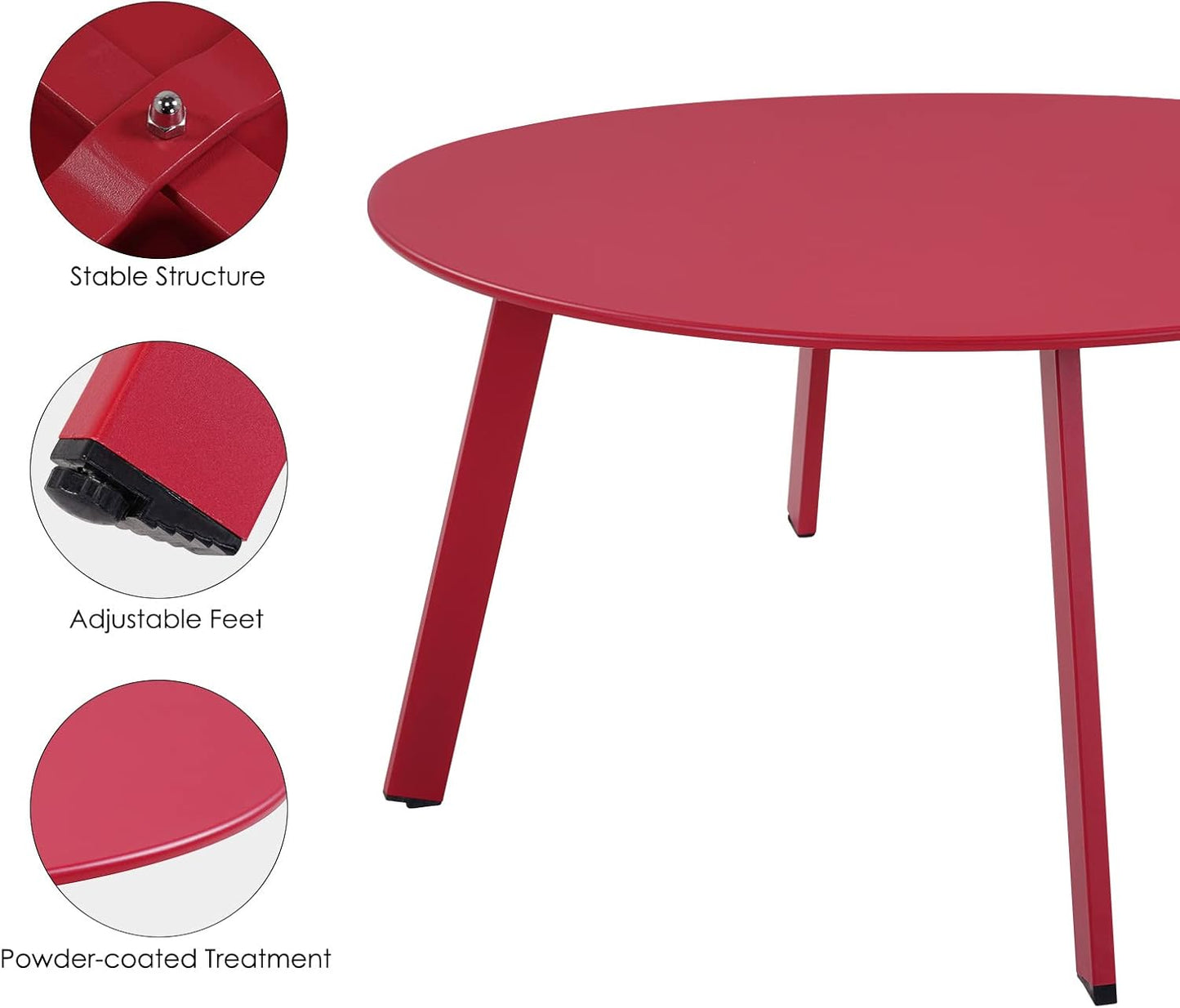 28-Inch round Side Table, Modern Steel Outdoor End Side Table for Patio Apartment Bedroom Living Room Balcony, Red