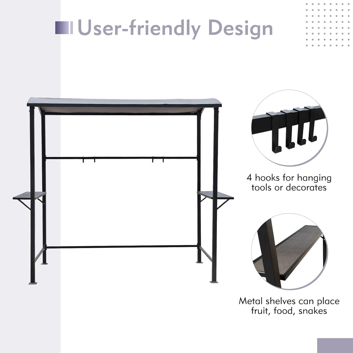 Grill Gazebo 8’By 4.6’ Outdoor Patio BBQ Canopy with Single-Tier Soft Top and Metal Shelves, Gray