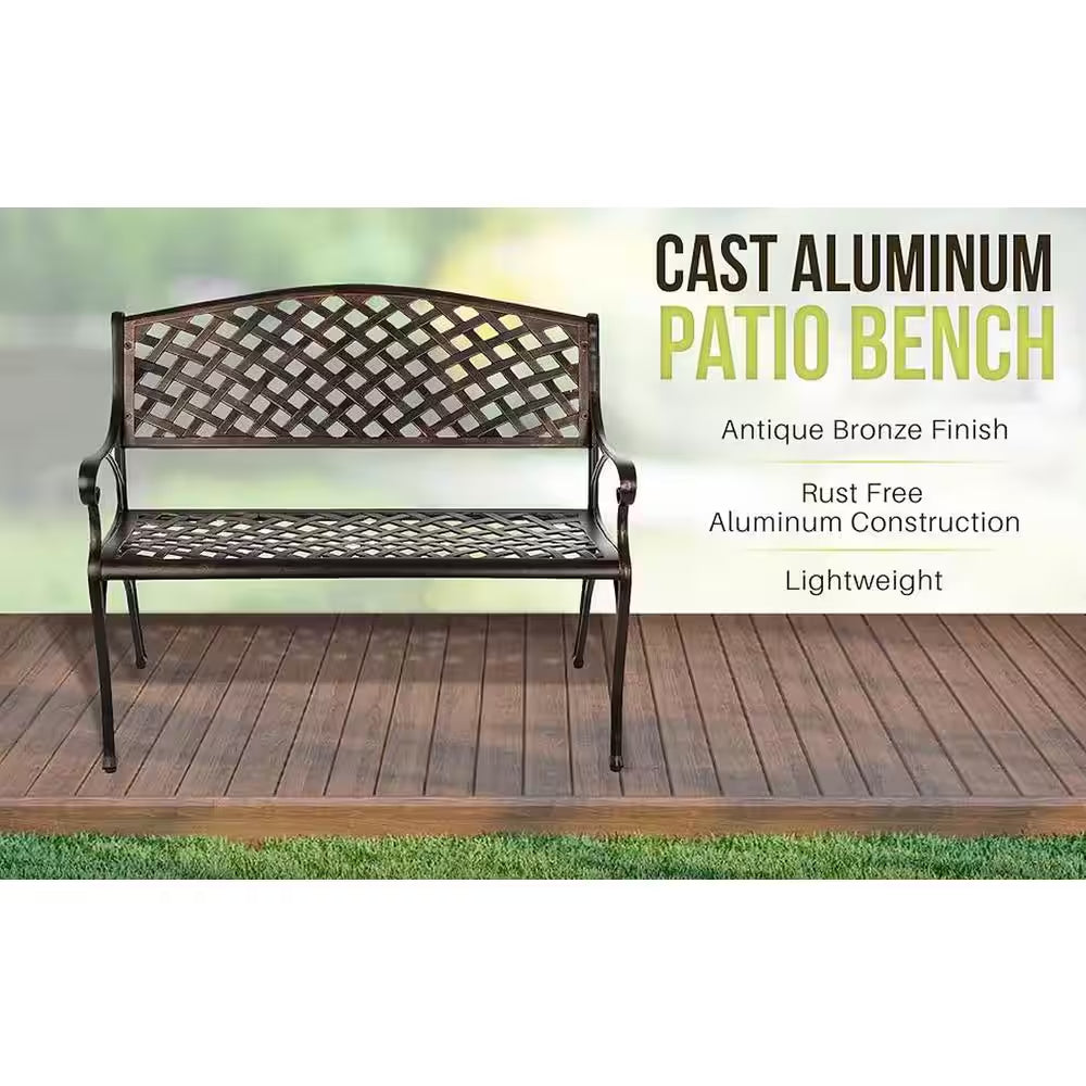 Antique Bronze Cast Aluminum Patio Bench