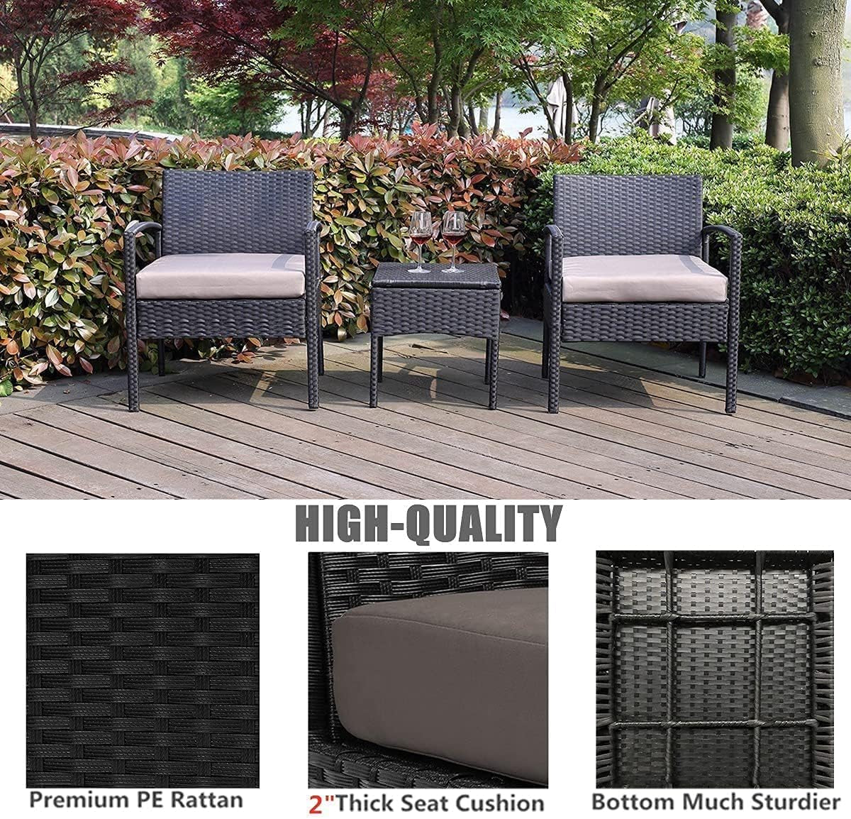 3 Pieces Patio Furniture Set, Outdoor Furniture Set, Patio Bistro Set Outdoor, Patio Conversation Set, Patio Set, Patio Table and Chairs, Patio Chairs with Coffee Table for Yard & Bistro, Brown