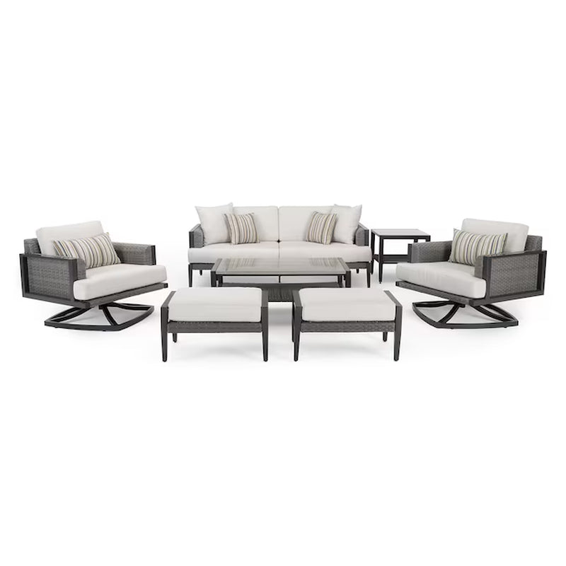 Vistano 7 -Piece Wicker Patio Sofa Conversation Set with Gray Sunbrella#174 Cushions