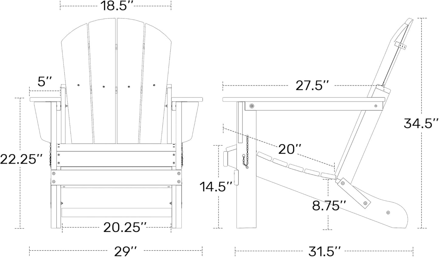 WO Home Furniture Adirondack Chair Lounger Outdoor Folding for Fire Pit, Beach, Balcony, Backyard, Lawn, Patio, Pool, Deck, Garden (Navy Blue)