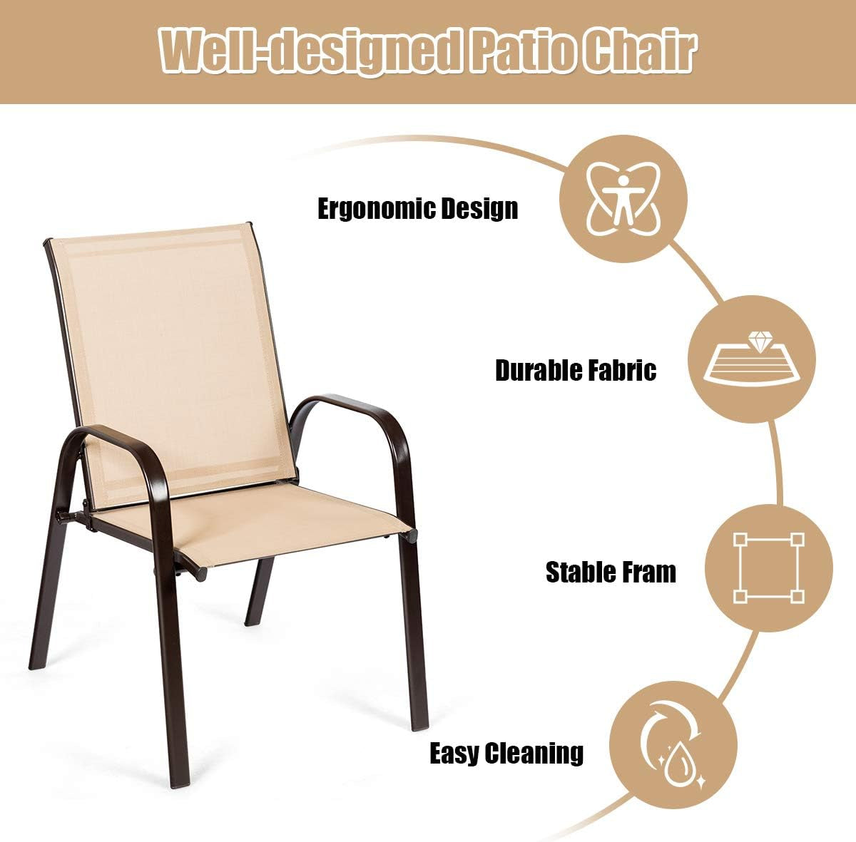 Set of 2 Patio Chairs, Outdoor Bistro Armchairs with Metal Frame, Mesh Seats, High Backrest, Patio Dining Chairs for Porch Garden Pool Balcony Yard Deck