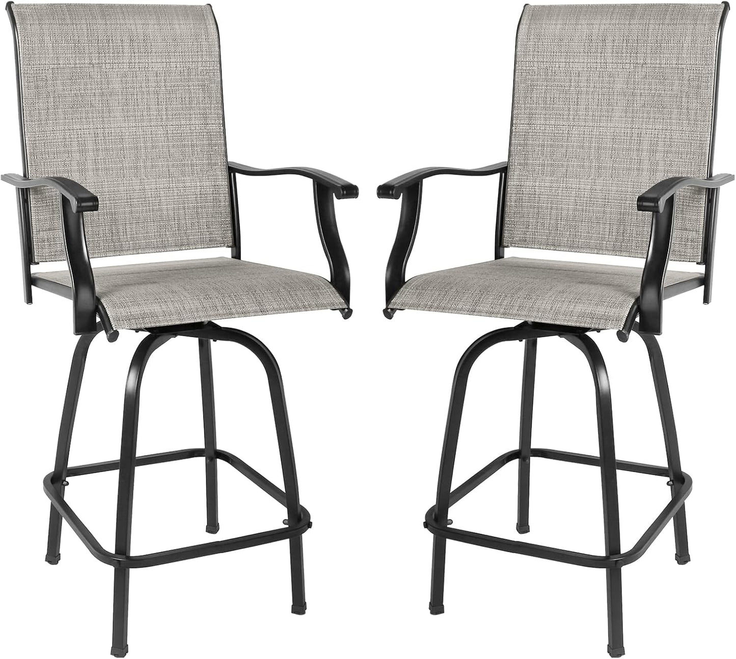 Set of 2 Outdoor Patio Swivel Bar Stools, High Bistro Stools Height Patio Chairs, All Weather Patio Bar Set Garden Furniture Bar Dining Chair, Gray