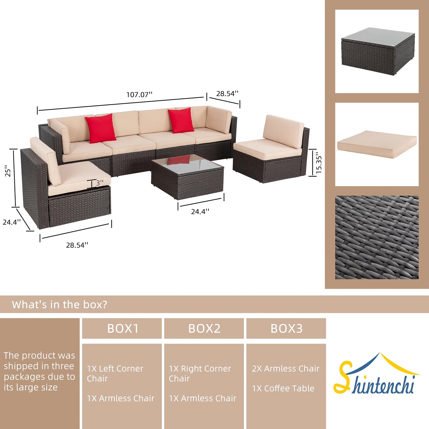 7 Pieces Patio Furniture Sets Outdoor All-Weather Sectional Patio Sofa Set PE Rattan Manual Weaving Wicker Patio Conversation Set Beige