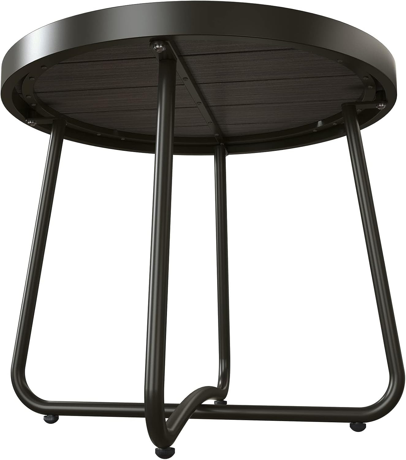 Outdoor Side Table, round End Table with Imitation Wood Tabletop, Dark Grey