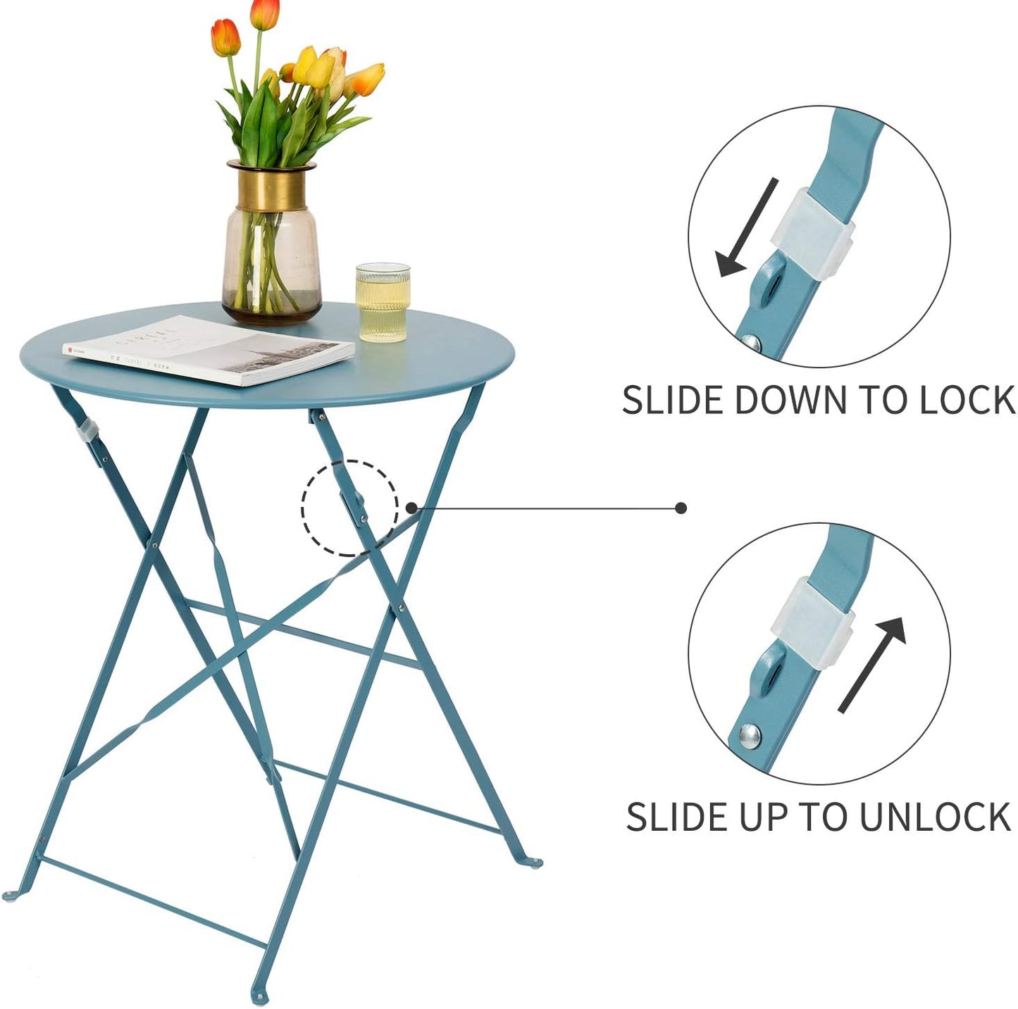 Patio Bistro Set, Outdoor Patio Furniture Sets, 3 Piece Patio Set of Foldable Bistro Chairs and Table, Light Blue