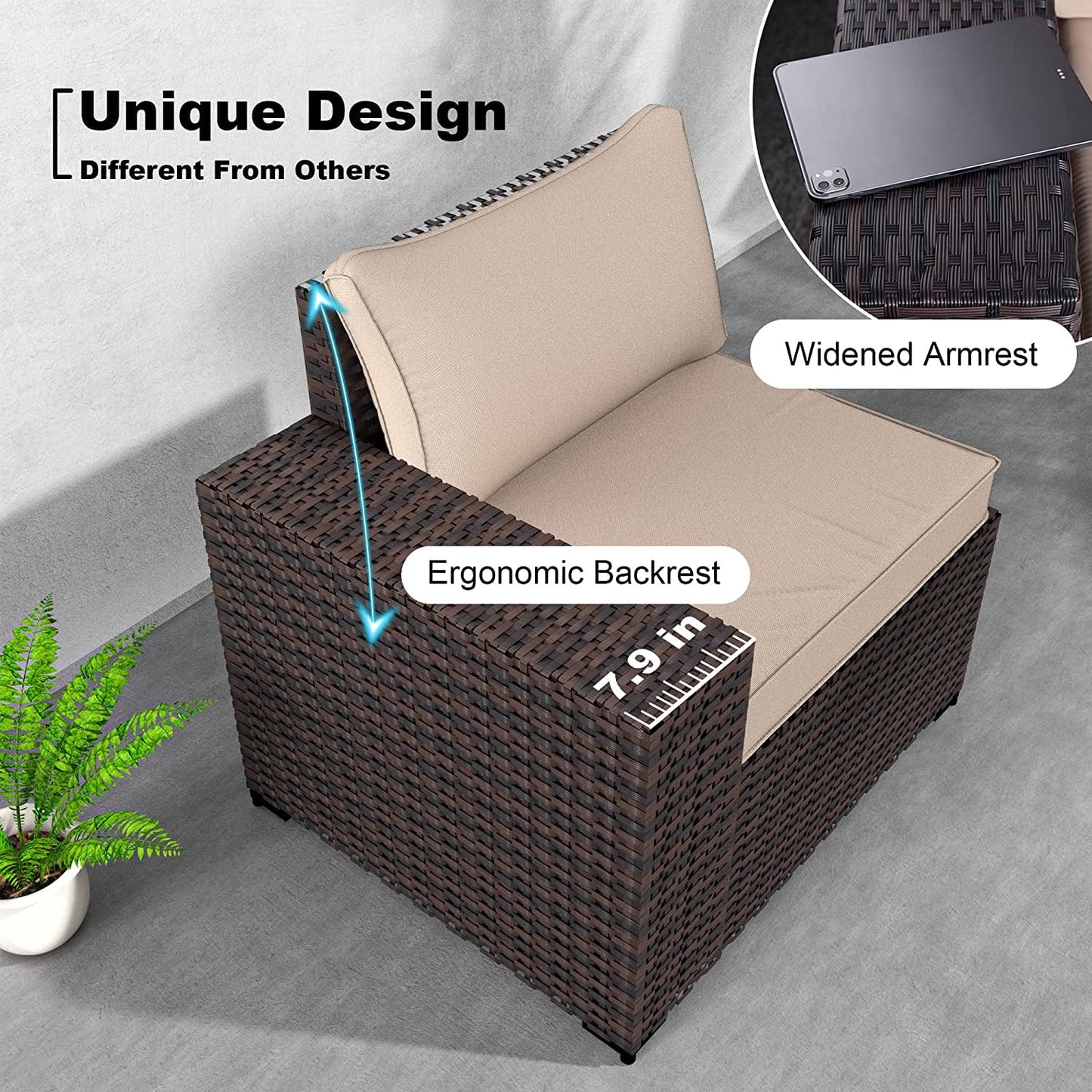 Outdoor Patio Furniture Set 6 Piece Sectional Rattan Wicker Sofa Set Patio Conversation Set,Sand