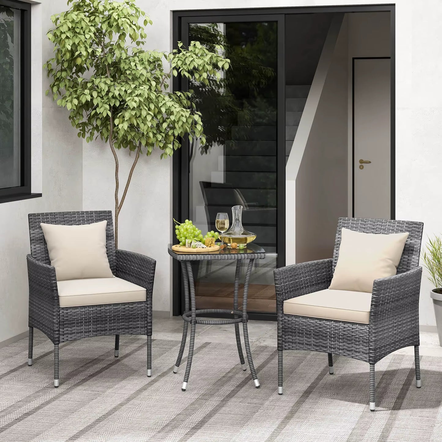 3 PCS Patio Furniture Set with Cushioned Patio Chairs & Tempered Glass Coffee Table